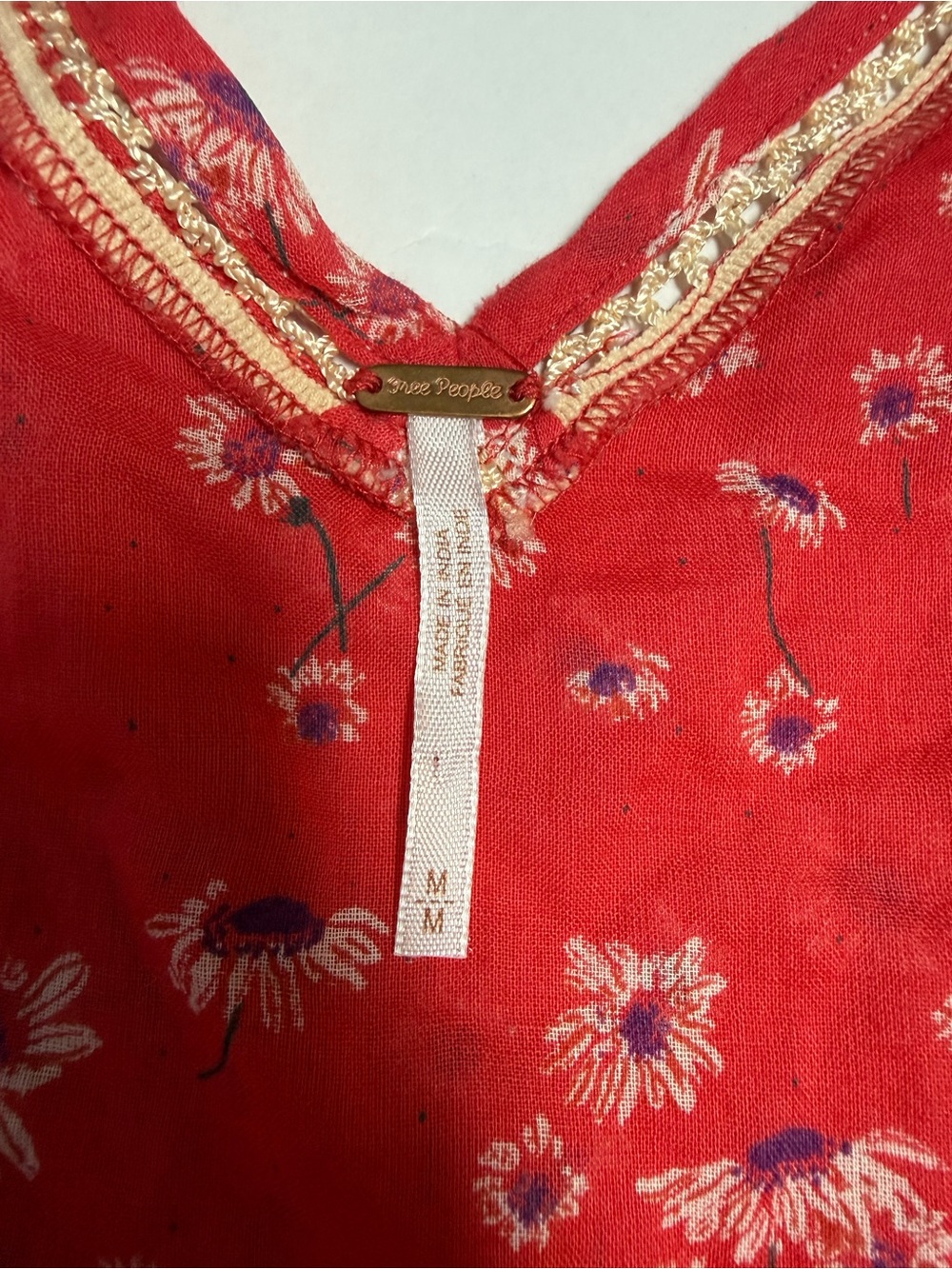 NWT Free People BoHo Red Floral Tassel Peasant Tunic top women’s M - Picture 12 of 16